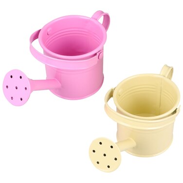 DOITOOL Kids Watering Can Small Metal Watering Cans, 2PCS Gardening Water Pots Garden Watering Bucket Plant Watering Can Iron Mini Watering Can for Kids (Beige and Pink)