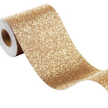 FunStick Champagne Gold Glitter Wallpaper Border Peel and Stick Removable Wall Border Trim Self Adhesive Gold Wallpaper Borders for Bedroom Bulletin Board Sparkle Glitter Contact Paper Decor 3.9"x200