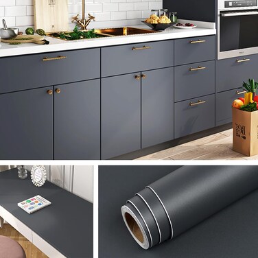 Livelynine Dark Grey Peel and Stick Wallpaper for Bathroom Renter Friendly Cabinet Vinyl Wrap for Kitchen Countertop Covers Waterproof Gray Contact Paper for Cabinets Desk Wallpaper 15.8x78.8 Inch