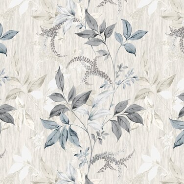 Wallercity Gray and Blue Leaves Wallpaper Vintage Black Olive Leaf Peel and Stick Wallpaper Vinyl Self Adhesive Removable Floral Wallpapers 17.5" x 78.7" Retro Leaf Contact Paper for Desk Shelf Liner