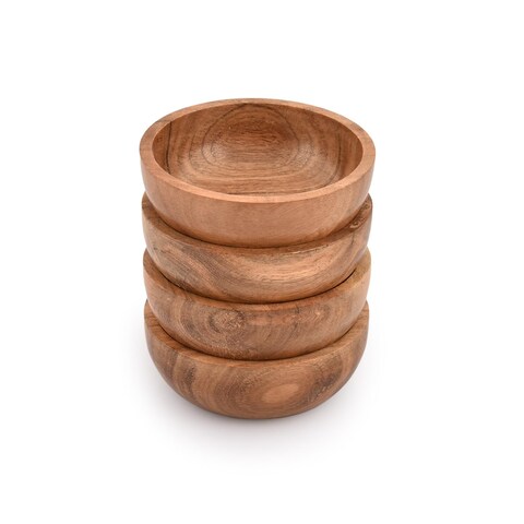 Samhita Acacia Wooden Small Bowl For Nuts, Candy, Appetizer, Snacks, Olive and Salsa   Dining D&Atilde;&copy;cor Absolute Beautiful (Set of 4) (4&quot; x 4&quot; X 1.5&quot;)