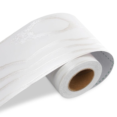 LACHEERY White Oak Wood Border Wallpaper Peel and Stick Bathroom Mirror Frame Border Wood Grain Repair Tape Silver White Wood Bulletin Board Border Trim Self Adhesive Modern Classroom Border 3"x197