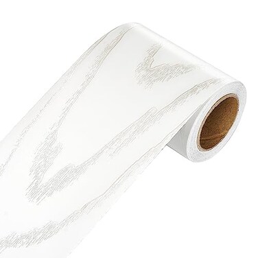 YENHOME Wood Wallpaper Border Mirror Frame Border Peel and Stick Wood Grain Tape Repair 3" X236" White Sliver Removable Textured Wooden Wallpaper Bulletin Board Borders Contact Paper for Furniture