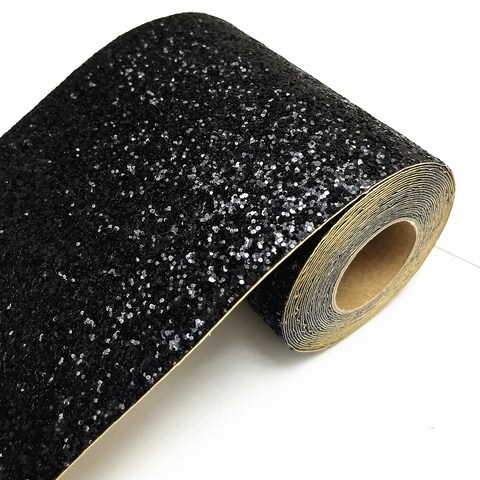 DHHOUSE Black Chunky Glitter Wallpaper Border,Peel and Stick Sparkle Glitter Wall Border for Wall,Ceiling (5.1&quot; x 196&quot;, Black)