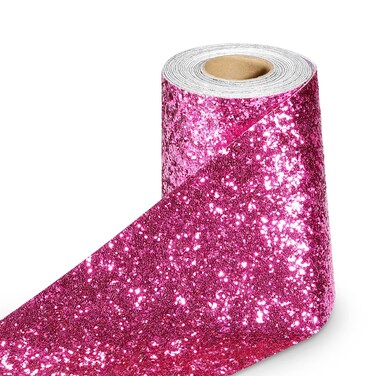 Stickyart Hot Pink Sparkle Sequins Glitter Wallpaper Border Stick and Peel 3.94"x394" Self Adhesive Chunky Glitter Wallpaper Border Decorative Pink Glitter Paper for Classroom DIY Craft Decorations