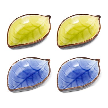 GWOZI Small Bowls for Side Dishes - Leaf Shape Soy Sauce Dish 4 Pcs - Ceramic Ingredient Bowls for Prep - Pinch Serving &amp; Dipping Bowls for Snack, Condiments, Sauces, Oil, Vinegar, Jam