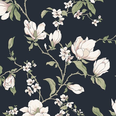 HeloHo Peel and Stick Wallpaper Vintage Dark Blue Floral Wall Paper Self Adhesive Removable Waterproof Contact Paper 17.3&quot; X 78.7&quot; for Living Room Bathroom Bedroom Decor