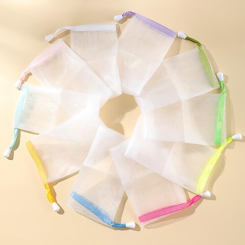 Kootinn 10 PCS Exfoliating Mesh Soap Pouch Double Layer Thicken Foam Net Soap Saver Sack Drawstring Holder Bags Bubble Mesh Bags (Multicolor)