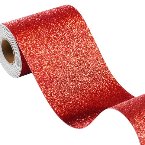 FunStick Ruby Red Glitter Wallpaper Border Self Adhesive Sparkle Red Wall Borders Peel and Stick Red Glitter Contact Paper Decorative Removable Fabric Wallpaper for Bedroom Living Room Craft 3.9&quot;x200