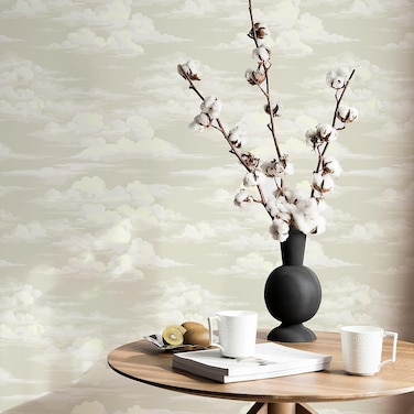 JiffDiff Peel and Stick Wallpaper White Cloud Wallpaper for Bedroom Mural Wallpaper 17.3" x 236" Stick on Wallpaper Neutral Self Adhersive Removable Modern Wallpaper