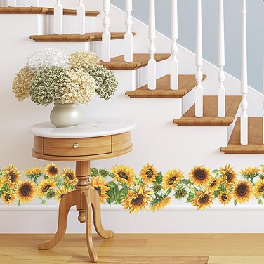 Wallpaper Border Wall Borders Sunflower Wall Decals Peel and Stick Floral Wall Stickers for Living Room Removable Wall Decal Mural for Bedroom