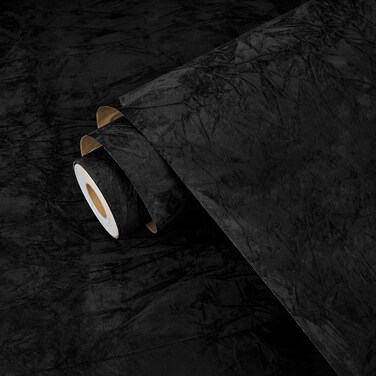 Wallercity Black Floral Leaves Velvet Wallpaper Peel and Stick for Cabinets Self Adhesive Fabric Flocking Contact Paper for Jewelry Box Lining Craft Black Flocking Wall Paper for Dresser 17.5''x78.7''