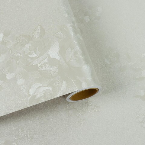 VaryFloral Beige Embossed Floral Wallpaper Textured Neutral Rose Flower Wallpaper for Bedroom Bathroom Peel and Stick Removable Floral Contact Paper for Cabinet 11.8&quot;x118&quot; Self Adhesive Wall Paper