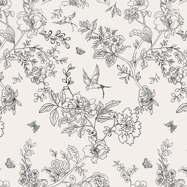 Black and Cream White Floral Wallpaper Peel and Stick Wallpaper 17.7 inch&Atilde;&mdash;118.1 inch Floral Contact Paper Removable Self Adhesive Wallpaper Flowers Birds Decorative Wallpaper for Cabinets Walls