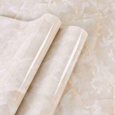Yancorp Cream White Contact Paper Removable Wallpaper Peel and Stick Countertops Waterproof Marble Wallpaper Self-Adhesive Peel and Stick Backsplash for Cabinets Kitchen