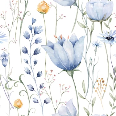 HeloHo Blue Floral Leaf Wallpaper Peel and Stick Self Adhesive Removable Wall Paper Waterproof Contact Paper for Furniture Living Room Bedroom Decor 16.1" X 118