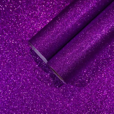 CHIHUT Dark Purple Glitter Wallpaper Stick and Peel for Bedroom Walls Glitter Self Adhesive Removable Wallpaper Sparkle Glitter Contact Paper Shiny Purple Fabric Roll for Cabinets Dresser 15.7''x100''