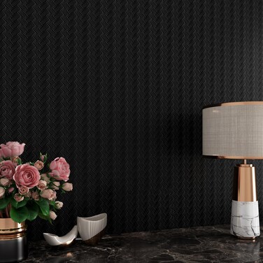 ReWallpaper Black Textured Wallpaper Peel and Stick Modern Embossed Contact Paper for Cabinets Removable Prepasted Wallpaper Roll for Walls Waterproof Bathroom Wall Paper Easy to Apply 17.7in x 6.5ft