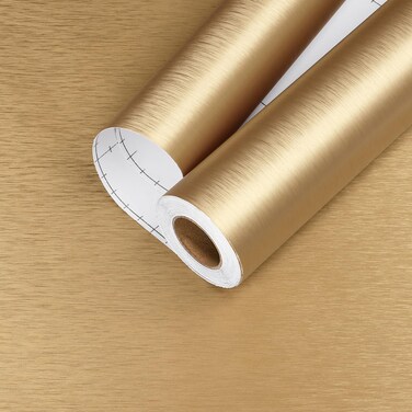 HotDecor Gold Stainless Steel Wallpaper Gold Metallic Stick and Peel Contact Paper Removable Wallpaper for Kitchen Refrigerator Cabinets Liner Golden Metal Look Wall Paper Vinyl Wrap 17.7X78.8 Inch