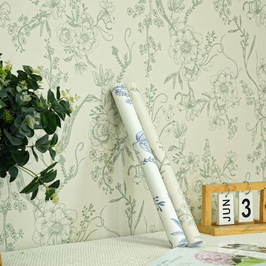 Todudo Peel and Stick Wallpaper Green Beige Wallpaper Floral Contact Paper Removable Self Adhesive Wallpaper Leaf Boho Wallpaper for Walls Vinyl Rolls 16.1"x196.8