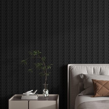 Decotalk Black Peel and Stick Wallpaper Textured Black Wallpaper for Bedroom17.7 x120 Weaving Grasscloth Wallpaper Textured Black Contact Paper for Cabinets and Drawers Textured Wallpaper Black
