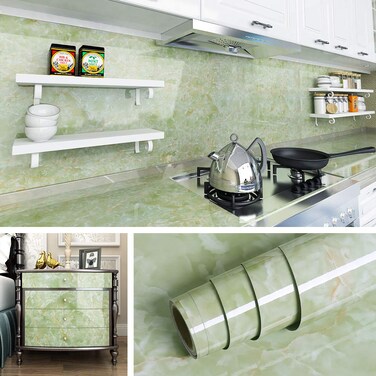 Livelynine 15.8X394 Inch Waterproof Contact Paper for Countertops Marble Wallpaper Peel and Stick Kitchen Counter Top Cover Bathroom Backsplash Wallpaper Sage Green Marble Vinyl Countertop Wrap