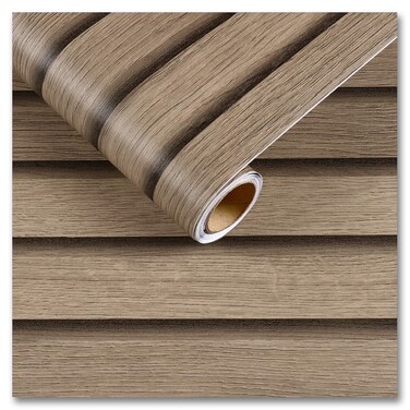 CRE8TIVE Brown Wood Slat Wallpaper Peel and Stick 12"x80" Natural Wood Grain Contact Paper Waterproof Self Adhesive Wooded Stripe Wood Panel Look Wallpaper Vinyl Wrap for Kitchen Countertops Cabinets