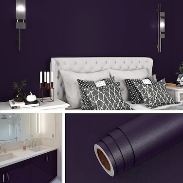 Livelynine 15.8x197 Royal Purple Wallpaper Stick and Peel Waterproof Wallpaper for Bathroom Bedroom Accent Wall Paper Roll Peel &amp; Stick Contact Paper for Cabinets Shelves Desk Classroom Living Room