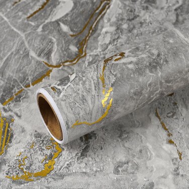 VEELIKE Matte Grey Gold Marble Contact Paper for Countertops Waterproof Liquid Marble Wallpaper Peel and Stick Countertops for Kitchen Counter Top Stick Paper for Bathroom Table Cabinets 15.7''x118''