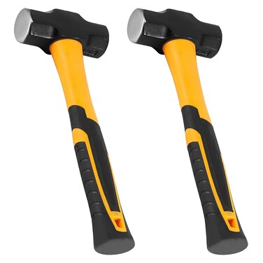 HOIGON 2 PCS 4 Lbs Sledge Hammer Set, 1.9kg Yellow Steel Drilling Sledge Hammer with Comfortable Fiberglass Handle, Heavy Duty Club Hammer for Construction