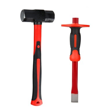 Acrux7 3lb Sledge Hammer &amp; Masonry Chisel with Hand Guard, Heavy Duty Octagonal Sledge Hammer and Flat Chisel with Anti-Slip Handle, Mini Sledge Hammer for Chisel Masonry, Tile, Concrete, Rock, Brick