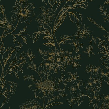 Hopepak 17.3''x197'' Floral Peel and Stick Wallpaper Gold and Green Contact Paper Self Adhesive Removable Wall Paper for Bedroom Waterproof for Bathroom Cabinet