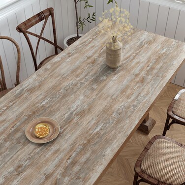 VaryPaper 15.7''x315'' Distressed Light Wood Peel and Stick Wallpaper Wood Look Contact Paper Wood Vinyl Wrap for Countertops Cabinets Waterproof Removable Self Adhesive Wood Wall Paper for Bedroom