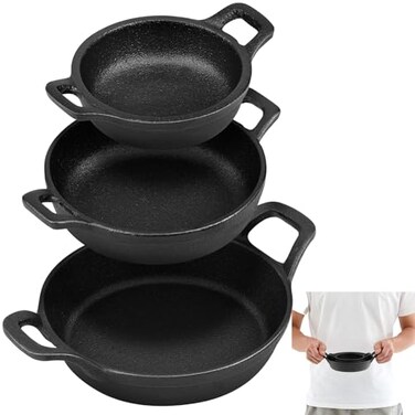 Ziliny 3 Size Mini Cast Iron Skillets with Handle Small Cast Iron Skillet Pan Set, 4", 5", 6.3", Black Iron Pans for Cooking, Frying, Saute, Pizza, for Oven, Stove, Grill Use