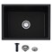 UFaucet 23 Inch Black Granite Composite Kitchen Sink, 23x18 Inch Matte Black Quartz Classic Dual Mount Bar Sink, Modern Single Bowl Kitchen Sink with Drain Strainer