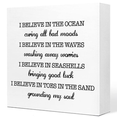 Summer Desk Decor,I Believe in The Ocean Curing All The Bad Moods Beach Wooden Plaque Sign Desk Decor,Rustic Beach Theme Wood Block Sign Desk Decorations for Coastal Beach House Home Shelf Table Decor