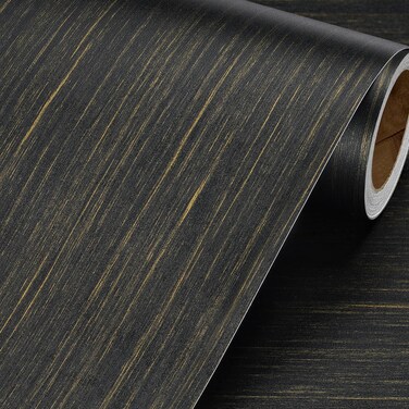 Livelynine 15.8X197 Black and Gold Textured Peel and Stick Wallpaper for Bedroom Walls Kitchen Cabinet Contact Paper Peel and Stick Wall Paper Self Adhesive Mid Century Modern Accent Wall Covering