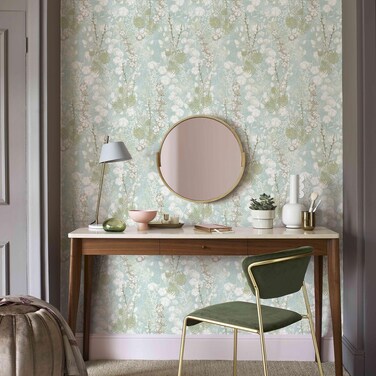 Simon&amp;Siff Floral Wallpaper Vintage Peel and Stick Wallpaper 17.3"x480" Cotton Green Botanical Modern Farmhouse French Removable Wallpaper for Bedroom Bathroom Kitchen