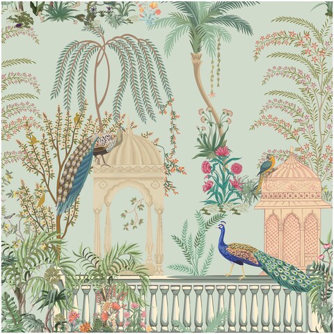 Blooming Wall DPYC17 Castle and Peacocks Standing on The Balcony Peel and Stick Wallpaper Removable Self Adhesive Wall Mural Wall D&Atilde;&copy;cor