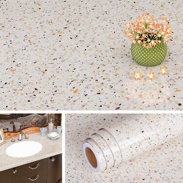 Livelynine 15.8 x 394 Contact Paper White and Gold Granite Countertop Wallpaper Peel and Stick Countertops Renter Friendly Wall Paper for Bathroom Waterproof Kitchen Vinyl Wrap Counter Top Covers
