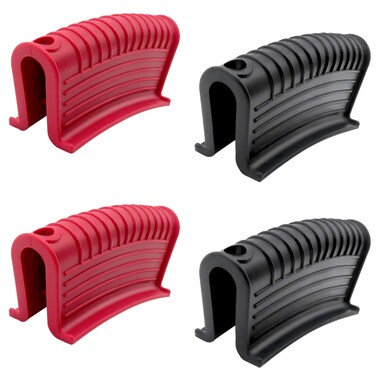 2 Pairs Silicone Assist Hot Pan Handle Holder, Hot Skillet Handle Covers Pot Grip Handle Sleeve Iron Non-Slip Heat Resistant Insulated Grip for Cast Iron Skillets and Traditional Pots (Black, Red)