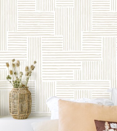 Naphite Modern Stripe Peel and Stick Wallpaper Boho Contact Paper for Cabinets Drawers Geometric Self Adhesive Removable Wallpaper for Bedroom Waterproof Beige/White Neutral Wall Decor 17.3''393''
