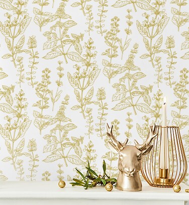 Kitico Peel and Stick Wallpaper White and Gold Wallpaper Boho Contact Paper Floral Wallpaper Self Adhesive Removable Wallpaper for Walls Bedroom Home Decoration Vinyl Roll 17.3''x78.7''