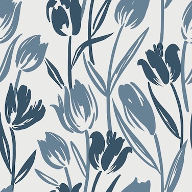 HeloHo Blue Tulip Floral Wallpaper 16.1" X 118" for Bedroom Peel and Stick Wallpaper Self Adhesive Removable Wallpaper Waterproof Contact Paper for Furniture Living Room Bedroom Decor