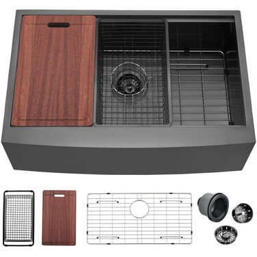 Black Farmhouse Sink 33x22x10 Inches Black Stainless Steel Farmhouse Undermount Kitchen Sink 33-inch Apron Front Sink with Workstation Ledge 16 Gauge Black Stainless Steel Single Bowl Kitchen Sink