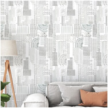Theper Modern Peel and Stick Wallpaper Gray and White Stripe Wallpaper Contact Paper 17.3&acirc;&euro; x 393&acirc;&euro; Geometric Wallpaper Self Adhesive Wallpaper Removable Decorative Wallpaper for Bedroom Vinyl Film