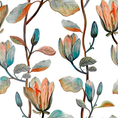 MIAHOME Leaf Vintage Floral White Peel and Stick Wallpaper Contact Paper Modern Magnolia Leaves Flower Self Adhesive Vinyl Removable Renter Friendly Terracotta Cabinets Wallpaperr 17.7in x 32.8ft