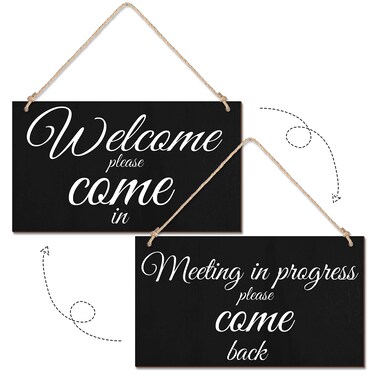 Meeting in Progress Wood Sign Do Not Disturb Wood Sign Plaque Reversible Wood Sign for Home Office Meeting Door, Home Study Door Hanger, 12 x 6.8 Inches