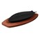 DOITOOL Cast Iron Skillet with Wooden Base: Fish Shaped Pan Steak Plate Small Fish Frying Pan Grill Pan Seafood Pan Fish Skillet for Restaurant Home Kitchen, Fish Cooking Pan