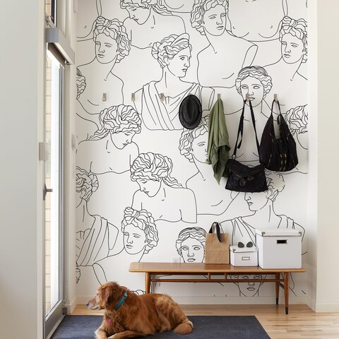 Black and White Lines Wallpaper 98&quot; H x 59&quot; W Woman Greek Statues Peel and Stick Wall Murals Abstract Wall Art Modern Home Decor Canvas Mural Wallpaper for Bedroom Living Room Office